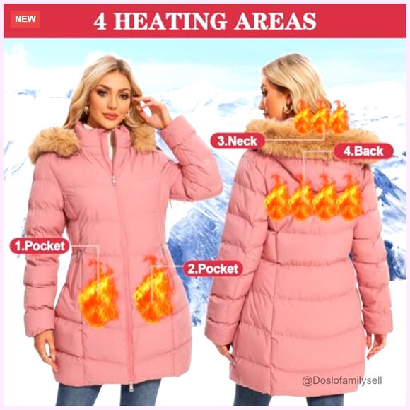 Heated Jacket with 2 Batteries & Faux Fur Hood, 4 Heating Zones - Picture 4 of 7